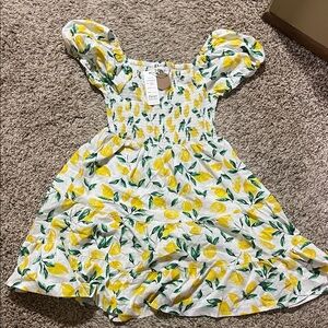 Lemon Print Puff Sleeve Mini Dress